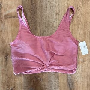 Coral Reef Pink Ribbed Knot Front Bikini Top